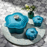 Le Creuset Cast Iron Flower Cocotte 20cm Teal Carribean