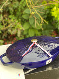 STAUB 33cm Dark Blue Fish Drawing Oval Cast Iron Cocotte